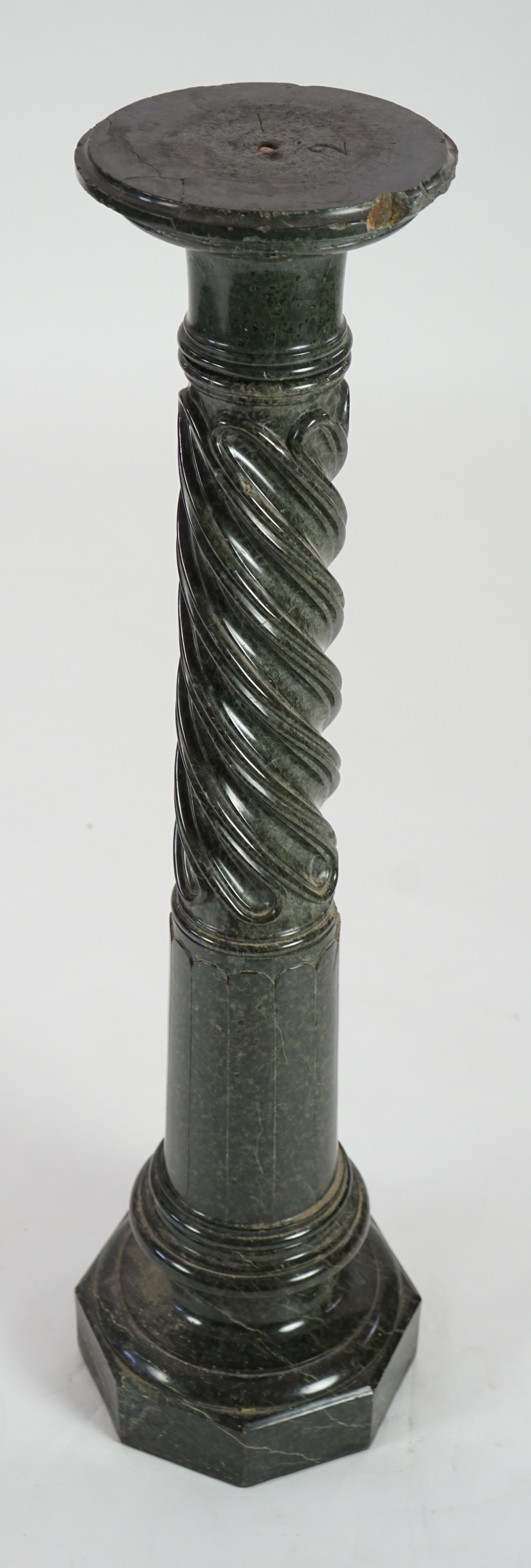 A Victorian green serpentine pedestal